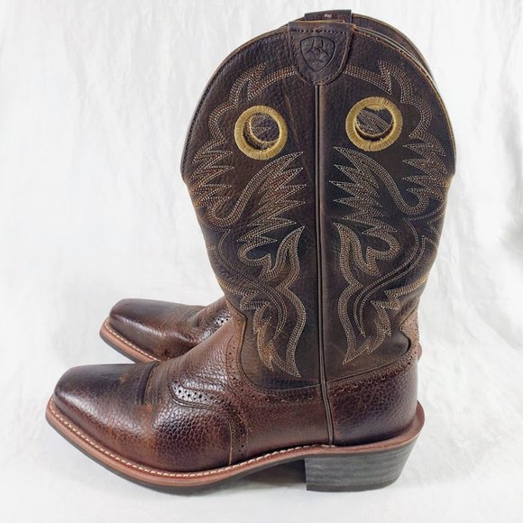 Ariat Heritage Roughstock Western Boots 11 D Square Toe Cowboy Brown Oiled Rowdy - Picture 2 of 6